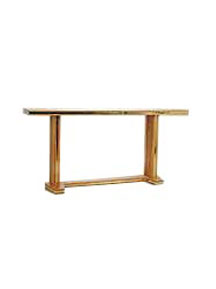 Solid red oak communion table with brass trim