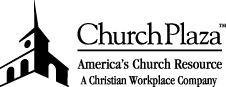 Black and white ChurchPlaza logo on transparent background