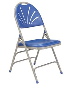 Blue folding Fanback chair side view