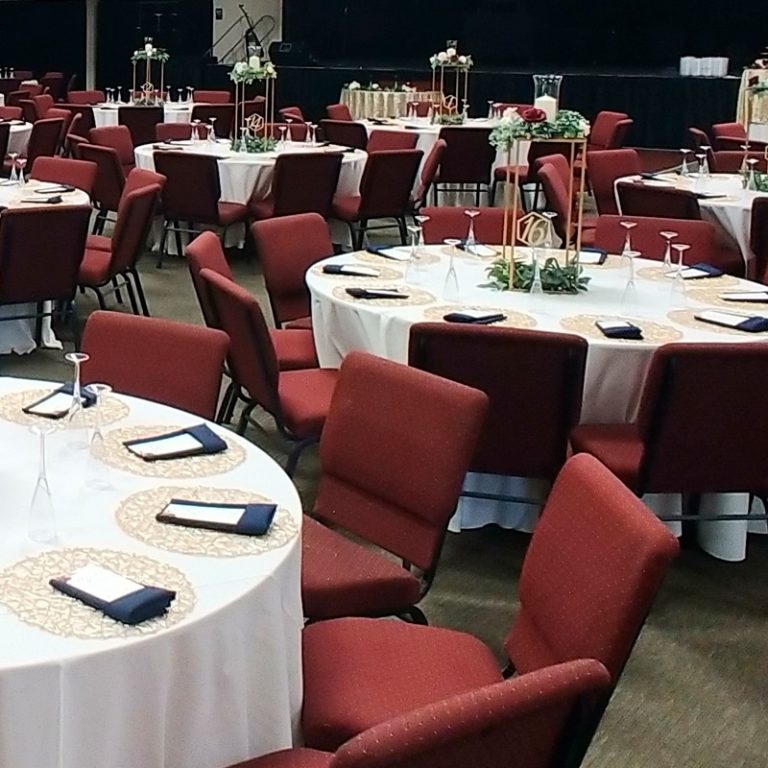 Banquet hall chairs and tables