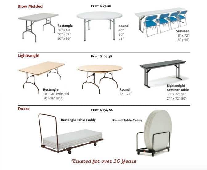 Church furniture catalog page 17 with folding table illustrations