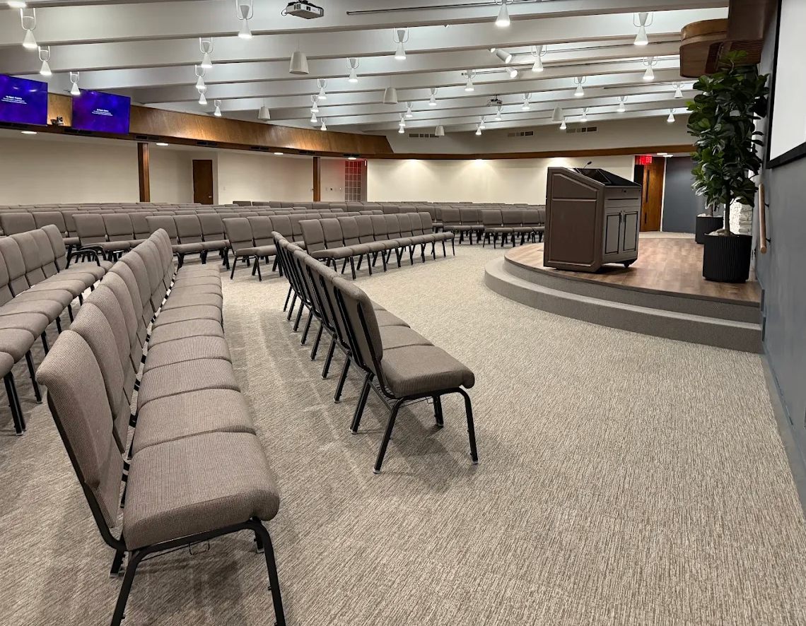Church chairs set up in rows
