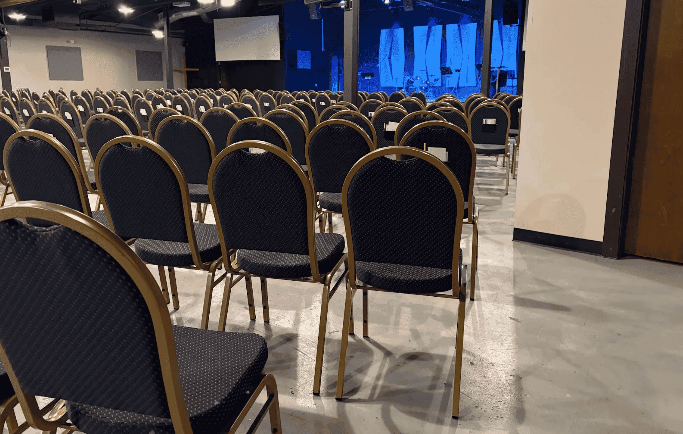 Banquet chairs set up in rows